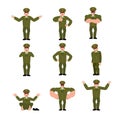 Russian Officer set poses and motion. Soldier happy and yoga. sl