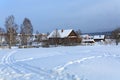 Russian old-believer village Visim in winter. Ural mountains, Russia