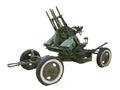 Russian old green anti-aircraft gun isolated over white