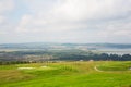 Russian open space. field, forest, sky, road. golf course top view Royalty Free Stock Photo