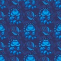 Russian ornaments art gzhel style painted with blue flower traditional folk bloom branch seamless pattern background Royalty Free Stock Photo