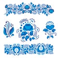 Russian ornaments art gzhel style painted with blue on white flower traditional folk bloom branch pattern vector Royalty Free Stock Photo