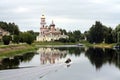Russian orthodox church on the bank of a river Royalty Free Stock Photo