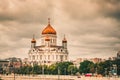 Russian orthodox church Cathedral of Christ the Savior towering over Moscow's skyline Royalty Free Stock Photo