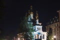 Russian orthodox church Eglise Russe with golden onion domes at beautiful summer night, Geneva, Switzerland