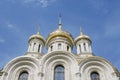 Russian orthodox church monastery in sunny weather with gold elements