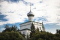 Russian Orthodox Church, a temple on a background of blue sky and clouds Royalty Free Stock Photo