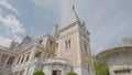Russian palace in European style. Action. Beautiful details of facade of Russian palace in Crimea. Massandra Palace in