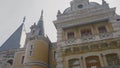 Russian palace in European style. Action. Beautiful details of facade of Russian palace in Crimea. Massandra Palace in