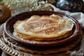 Russian pancakes on a ceramic breakfast plate Royalty Free Stock Photo