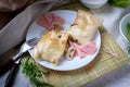 Russian Pancakes with ham Royalty Free Stock Photo