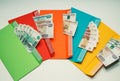 Russian money notes are in five different envelopes