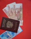 Russian passport and banknotes