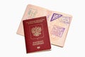 Russian passport with visa stamps. Isolated on a white background Royalty Free Stock Photo