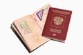 Russian passport with visa stamps. Isolated on a white background Royalty Free Stock Photo