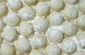 Russian pelmeni close up background sprinkled with flour Royalty Free Stock Photo