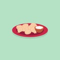 Russian Pelmeni Dumplings with Sour Cream - Russian Pelmeni Dumplings with Sour Cream and Dill Vector Illustration