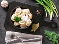 Russian pelmeni, ravioli, dumplings with meat Royalty Free Stock Photo