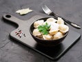 Russian pelmeni, ravioli, dumplings with meat Royalty Free Stock Photo