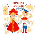 Russian people in folk national costume. Russia, Moscow concept. Vector illustration in flat style