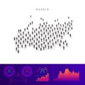 Russian people map. Detailed vector silhouette. Mixed crowd of men and women. Population infographic elements