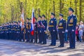 Russian pilots officers at a military parade in solemn form