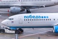 Russian pobeda airline airplane on ground at cologne bonn airport germany