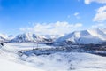 Russian polar industrial city frozen lake in winter Khibiny mountains Royalty Free Stock Photo