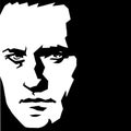 Russian politician Alexey Navalny. Silhouette of a face on a black background