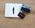 Russian press card, camera and Notepad Royalty Free Stock Photo