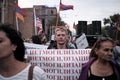 Russian protester with a poster against mobilization
