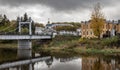 Russian provincial landscape, gloomy autumn evening in small town Torzhok, Russia