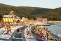 Russian resort. The Gelendzhik district. Kabardian. 25.17.2017 18:55 pm People relax on the beach, awaiting the sunset. The Royalty Free Stock Photo
