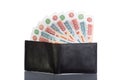 Russian rouble bills in black leather wallet