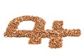 Russian rouble sign made of Buckwheat grains on white background