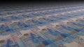 2000 Russian Rubbles bills on money printing machine. Printing cash. Banknotes. 3D image.