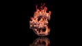 Russian rubel sign burning in flames on the glossy surface