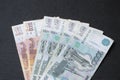 Russian ruble against us dollars, banknotes close-up