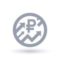 Russian Ruble with arrows up concept icon - Economic growth symbol
