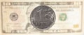 Russian ruble on the background of a blurred ten dollars bill. Concept of currency exchange Royalty Free Stock Photo