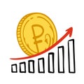 The Russian ruble growth and fall chart. Russian currency on a white background. Vector illustration of a doodle. Royalty Free Stock Photo