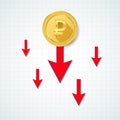 Russian ruble red downfall crisis of economy. Vector illustration