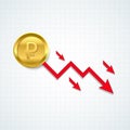 Russian ruble red downfall crisis of economy. Vector illustration