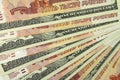 Russian rubles and dollars background Royalty Free Stock Photo