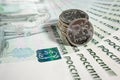 Russian rubles and notes in thousand rubles Royalty Free Stock Photo