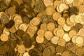 Russian rubles stack of metal gold coins background Royalty Free Stock Photo