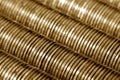 Russian rubles stack of metal gold coins background Royalty Free Stock Photo