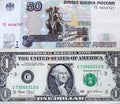 Russian rubles and US dollar - banknote