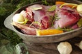 Russian traditional rustic cuisine, game hare with vegetables