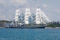 Russian sailboat entering to Sevastopol bay Royalty Free Stock Photo